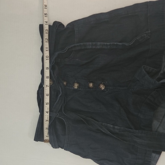 Express high rise buttonfly paper bag waist chambray blue denim S/P tie waist - Picture 5 of 12